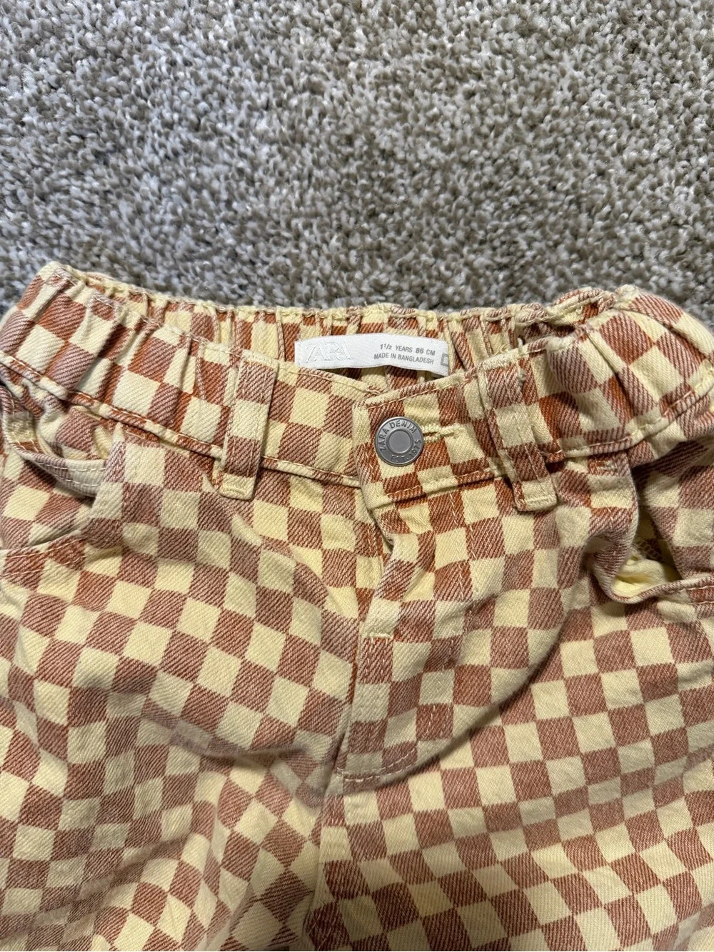 Toddler Wonder Nation Brown Knit Quarter-Zip Sweater & Zara Checkered Pants Set